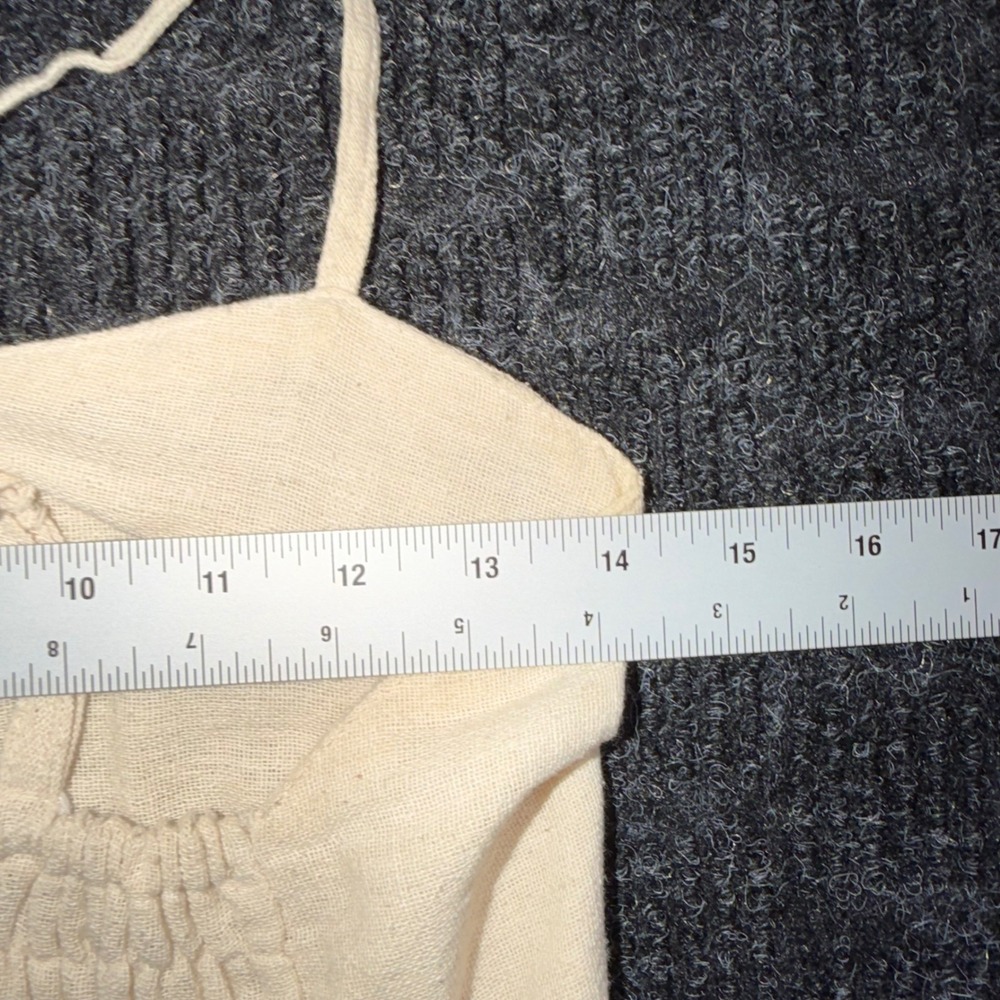 Cream Linen Blend Smocked Back Wide Leg Maxi Jumpsuit Adjustable Straps Boho - Picture 5 of 8